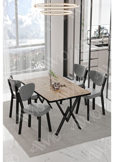 Avvio Pedra Elma Sandalye 80x120 Yemek Masası Mutfak Masası 4 Kişilik Masa Sandalye Takımı Akça