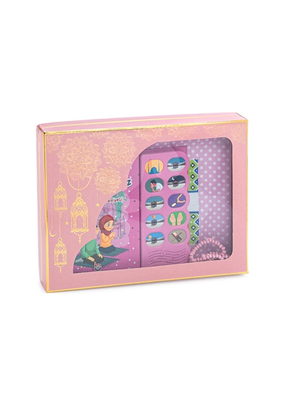 Namaz Öğreten Sesli Cihazlı Kitap Tesbihli Kızımın Çocuk Seccadesi Seti Pembe