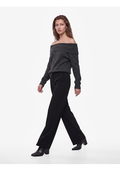 Koton Normal Bel Straight Fit Geniş Paça Kumaş Pantolon Siyah 7wak40130ek