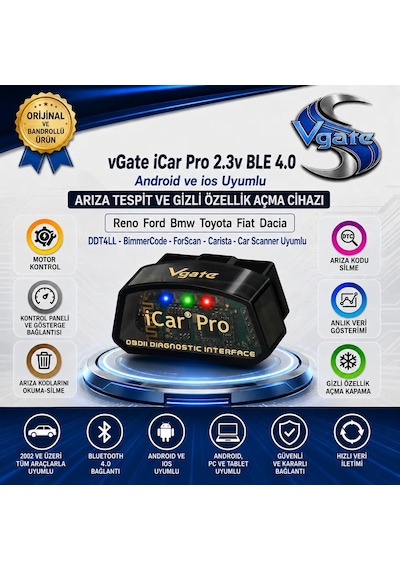 İcar Pro Ble 4.0 Reno Bmw Ddt4all Bimmercode Uyumlu Arıza Tespit Ve Gizli Özellik Açma Cihazı İos Android
