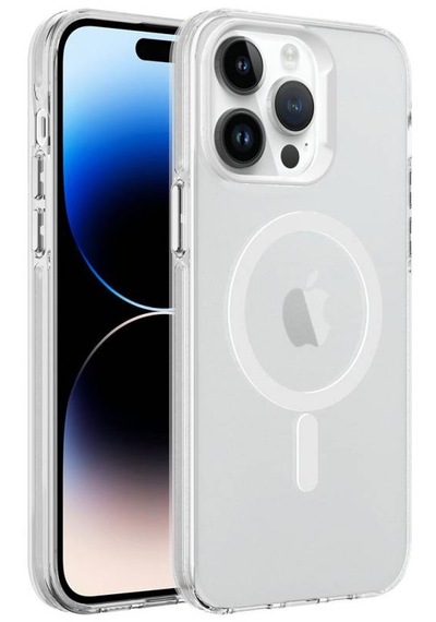 Apple Uyumlu iPhone 14 Pro Max Kılıf Şeffaf Magsafeli Ve Mat Buz Tasarımlı İce Armor Sert Silikon Kapak Şeffaf