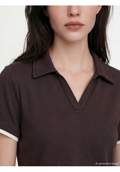 Lcw Comfort Kahverengi Polo Yaka Kadın Tişört