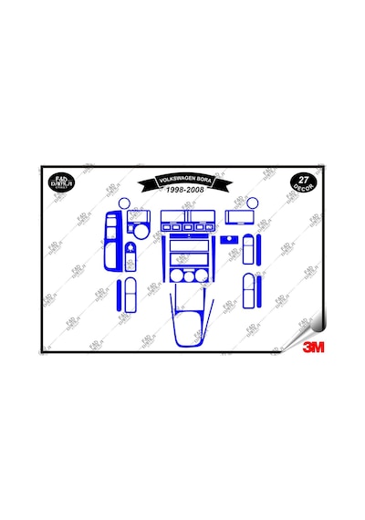 Volkswagen Bora 1998-2008 Torpido Konsol Trim Göğüs Maun Kaplama Set 27 Parça Mavi