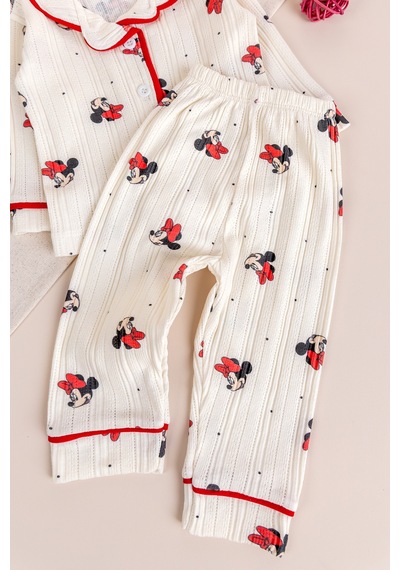 Babymod Fiğürlü Bebe Yaka Önden Düğmeli Kız Bebek Pijama Takımı Kımızı