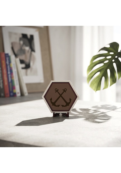 Çapraz Çapa Motifli Denizci Temalı Masaüstü Süsü Ev Ve Ofis Dekorasyonuna Huzur Katan Modern Bir Tasarım 10x10 Cm, Açık Kahve