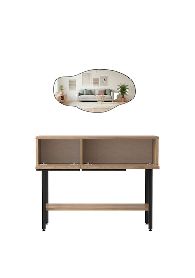 Robin Home Antre Hol Salon Aynalı Dresuar Kapaklı Metal Ayaklı No1 Sepet Kahverengi