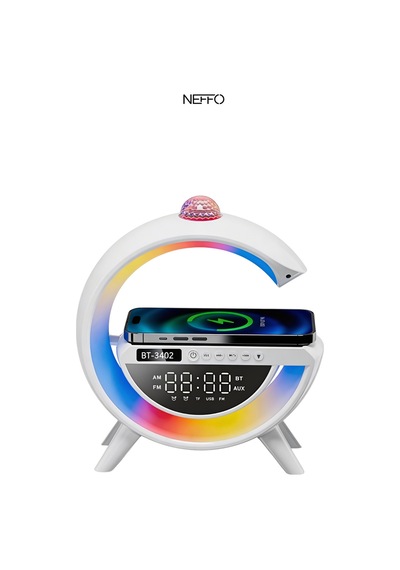 G Harfi Şeklinde Dijital Saat Kablosuz Şarj Rgb Gece Lambası Bluetooth Hoparlör Çok Amaçlı İstasyon