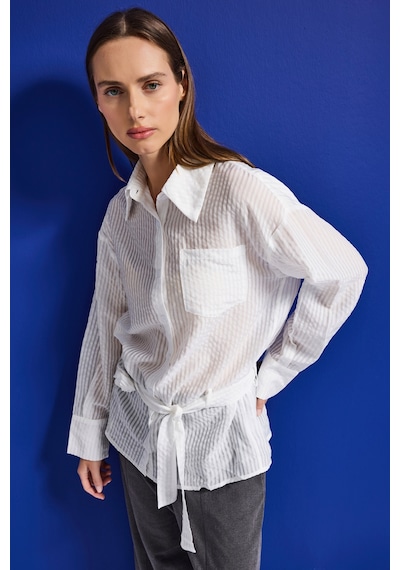 Itsbasic Kadın Beyaz W5 Oversize Kemer Detaylı Özel Kumaş Tasarım Gömlek