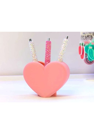 3d Baskı Kalp Şekilli Kalemlik - Masaüstü Organizer - Pembe Diğer