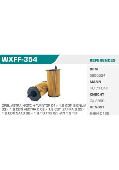 WINKEL WXF-354 Yağ Filtresi Grande Punto / Astra H Vectra C Zafira B Sıgnum 1.9 Cdtı 1.9 Mtj Z19Dtl Z19Dth Z19Dtj Eco