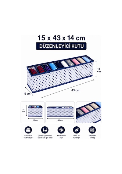 Puantiyeli Mavi Çekmece Ve Dolap Içi Akordiyon Organizer Mavi