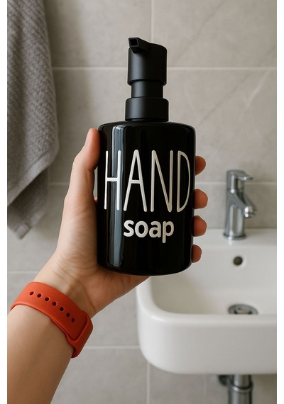 Qerhome 2'li Metal Standlı Süngerli Sabunluk Seti - Mutfak Sıvı Sabun Bulaşık Deterjanı Şişesi 400ml - Siyah-beyaz Siyah