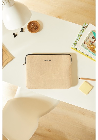 Ocean Home Textile Su İtici Leke Tutmaz Jüt Keten Tablet Taşıma Çantası / Kılıfı 32.5 X 24 X 2 Cm Tablet Kılıfı
