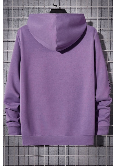 Uyguntarz Cartoon Graphic Thermal Lined Drawstring Sweatshirt Lila