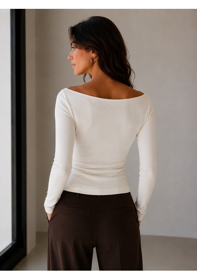 Sortie Collection Kayık Yaka Uzun Kollu Fit Bluz Ekru