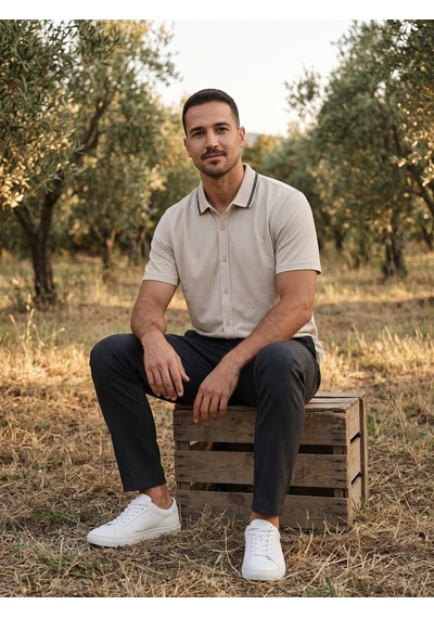 Maccali Erkek Krem Jakarlı Kısa Kollu Polo Yaka Gömlek