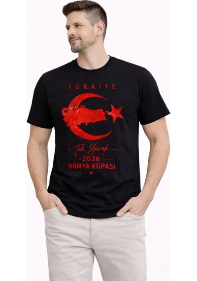 Veraura Lifestyle Erkek Türkiye Ay Yıldız Baskılı Taraftar Forma T-shirt - Siyah
