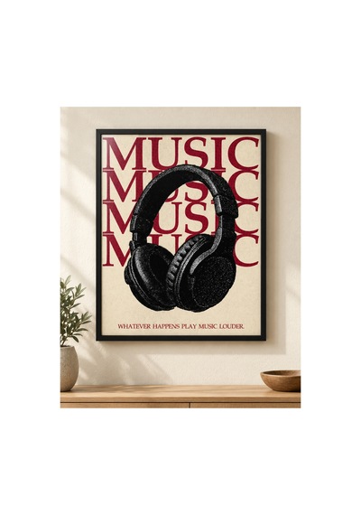 Ritmin Ruhu Retro Müzik Posteri Kulaklık Tasarımlı Dekoratif Duvar Posteri 21x30 Cm Çerçevesiz