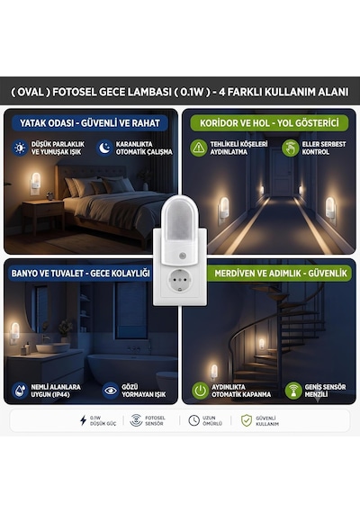 Oval Fotosel Gece Lambası 0.1w Sensörlü Otomatik Prizli Karanlıkta Otomatik Yanar, Ip44 Suya Dayanıklı, Geniş Sensör Menzili, Düşük Güç Tüketimi, 4 Farklı Kullanım Alanı Oval Fotosel Gece Lambası 0.1w Sensörlü Otomatik Prizli Karanlıkta Otomatik Yanar, Ip44 Suya Dayanıklı, Geniş Sensör Menzili, Düşük Güç Tüketimi, 4 Farklı Kullanım Alanı