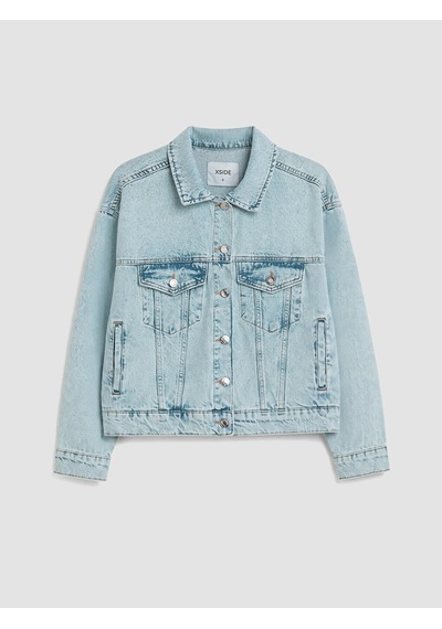 LC Waikiki Xsıde Mavi Gömlek Yaka Kadın Jean Ceket Lıght Blue