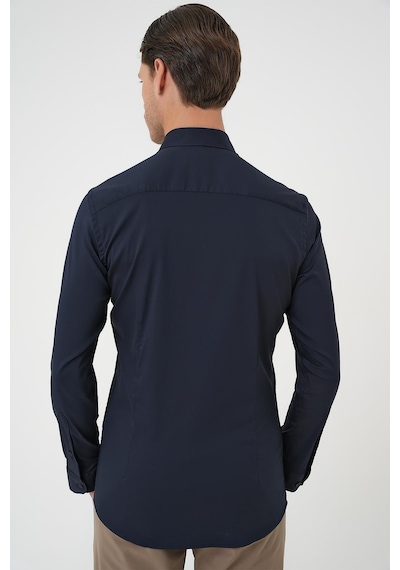 Efor Slim Fit Düğmeli Yaka Esnek Pamuk Klasik Lacivert Gömlek Gk 727 Lacivert