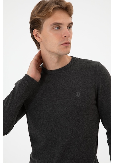 U.S. Polo Assn. Erkek Slim Fit Bisiklet Yaka Antrasit Melanj Basic Kazak 50313713-VR081