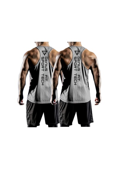 Genius Store 2'li Paket Erkek Dry Fit Y-back Gym Fitness Sporcu Atleti Gri