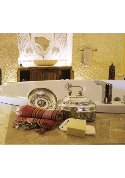 Bakır Hamam Seti Oyma Nakış İşleme Gümüş Renk Kalaylı Gümüş