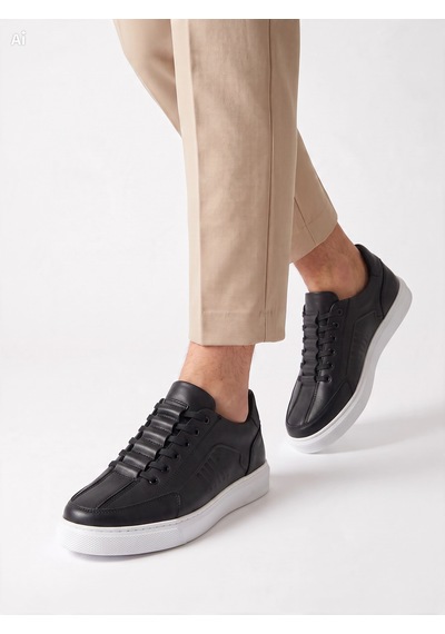 Dropland Hakiki Deri Erkek Siyah Renk Casual Sneaker Günlük Ayakkabı
