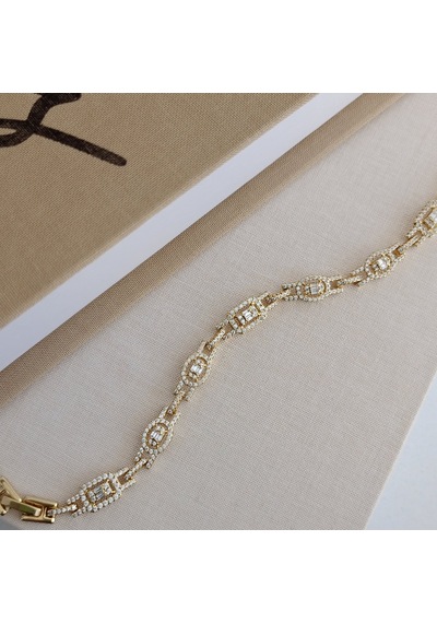 Lente Aksesuar Gold Baget Ve Yuvarlak Full Zirkon Taşlı Lüks Bileklik - 14k Altın Kaplama Xuping Altın