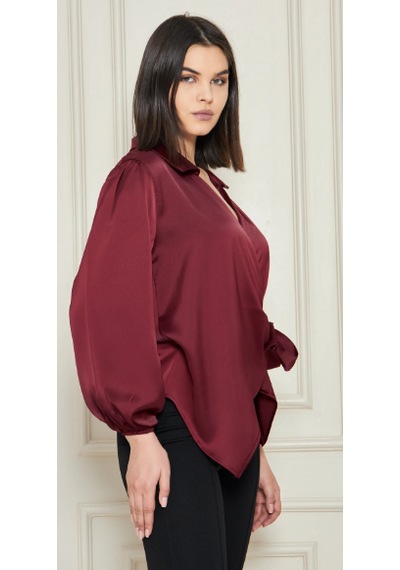 Eseclass Yandan Bağlamalı Kruvze Gömlek Saten Kumaş Bordo