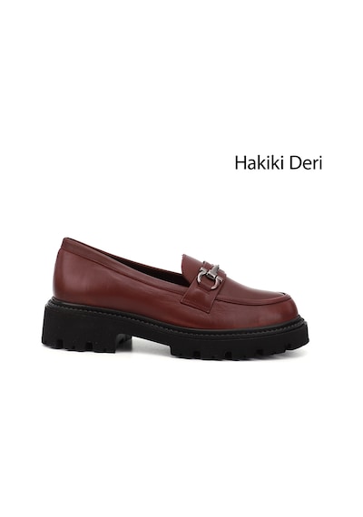 Gönderi(R) Gönderi R Bordo Kalın Topuklu Tokalı Hakiki Deri Loafer Ayakkabı Bordo