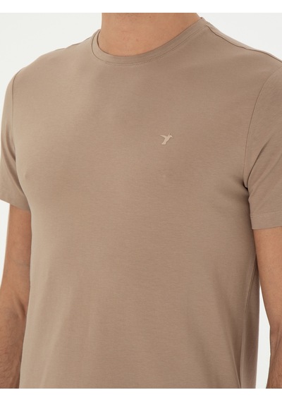 Vizon Slim Fit Bisiklet Yaka Merserize Basic T-shirt Kahverengi