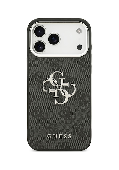 Apple Uyumlu iPhone 17 Pro Max Kılıf Guess Lisanslı Gümüş Kamera Çerçeveli 4g Desen Büyük 4g Ve Yazı Logolu Siyah Siyah