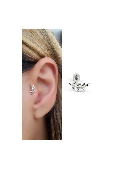 Yaprak Figürlü 925ayar Gümüş Tragus Helix Kikirdak Piercing Gümüş