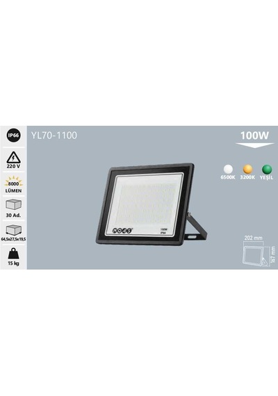 100w Ultra Slim Led Projektör, Beyaz Işık Yl70-1100