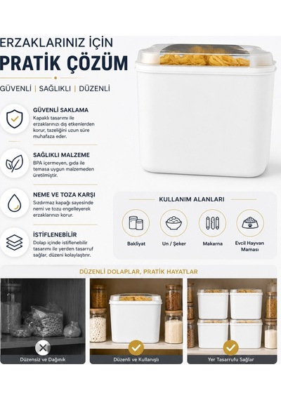 Masal Saklama Kabı Beyaz 10 Litre Un Ve Bakliyat Saklama Kabı Kapaklı Erzak Düzenleyici Vp-037 Diğer