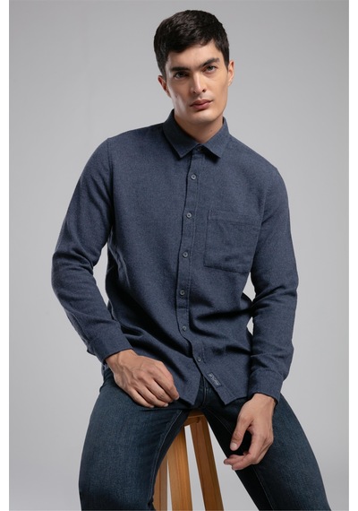 Lee Cooper Tiles Erkek Dokuma Uzun Kol Gömlek İndigo-21495 İndigo