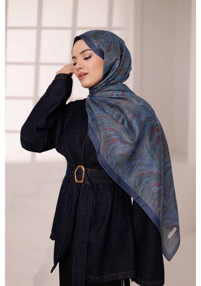 Mimiyum Ebru Desen-soft Şal Mavi Çok Renkli