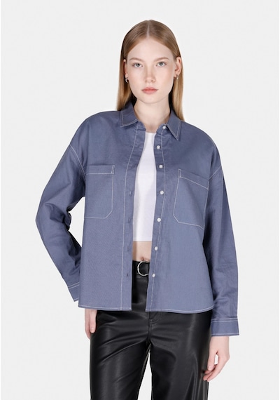 Colin's Colins Regular Fit Shirt Neck Düz Kadın Mavi Uzun Kol Gömlek Cl1073309 Q1.v2 Inv Indigo Colin's Colins Regular Fit Shirt Neck Düz Kadın Mavi Uzun Kol Gömlek Cl1073309 Q1.v2 Inv Indigo