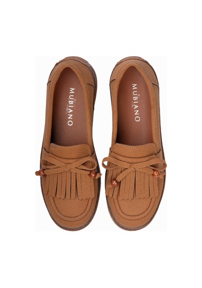 Kadın Süet Loafer Püskül Ve Boncuk Detaylı Günlük Babet Lorea Taba Taba