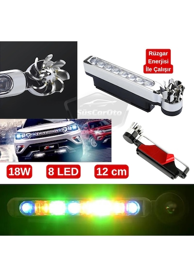 Araç Oto Rüzgar Enerjili Kablosuz 8 Ledli Gündüz Farı Araba Fırfırlı Elektriksiz Gündüz Ledi Lamba Su Geçirmez Renkli Rgb 00 Şüscaroto Aksesuar
