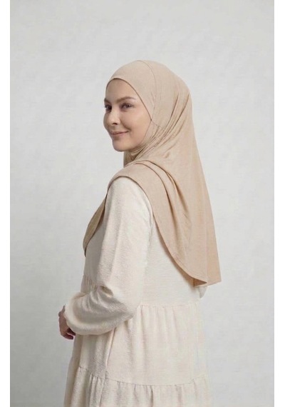 Alivascarf Pratik Hijab Sandy Şal - Hazır Türban Tesettür Eşarp Namazlık Namaz Örtüsü Açık Bej