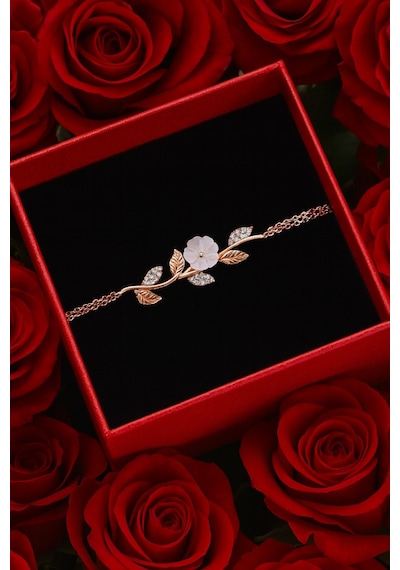 Çekirdekjewelry 925 Ayar Gümüş Manolya Çiçekli Bileklik Pembe