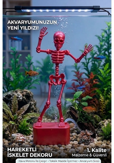 Dans Eden İskelet Akvaryum Hava Taşı Dekoru Hareketli 3d Baskı - Kırmızı