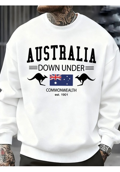 Startmore Tarzsokak Avustralya Down Under Baskılar Kazaklar Erkekler Sonbahar Tişörtü Moda Rahat Sokak Şıklığı Hi Beyaz