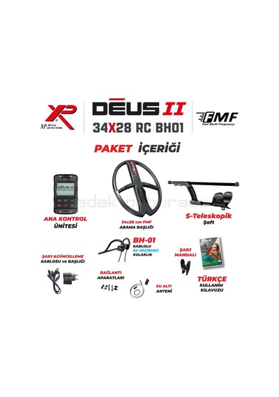 DEUS 2 - 34x28cm FMF Başlık, Ana Kontrol Ünitesi (RC), BH-01 Kablolu Su Geçirmez Kulaklık