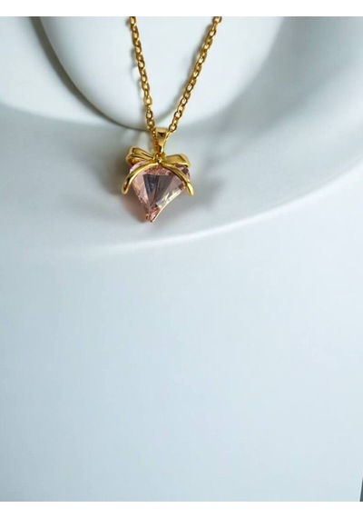 Pembe Kristal Kalpli Kadın Kolye Zirkon Taş Detaylı, Paslanmaz Çelik 55 Cm Zarif Tasarım Çelik