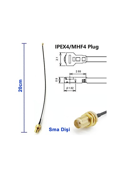 20cm Sma Dişi Ipex4 Mhf4 Rf Bağlantı Kablosu Sma Dişi Soket To A