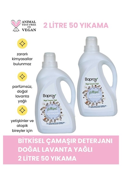 Baproy Bitkisel Çamaşır Deterjanı 1 Lt Doğal Lavanta Yağlı X 2 Adet 2 L